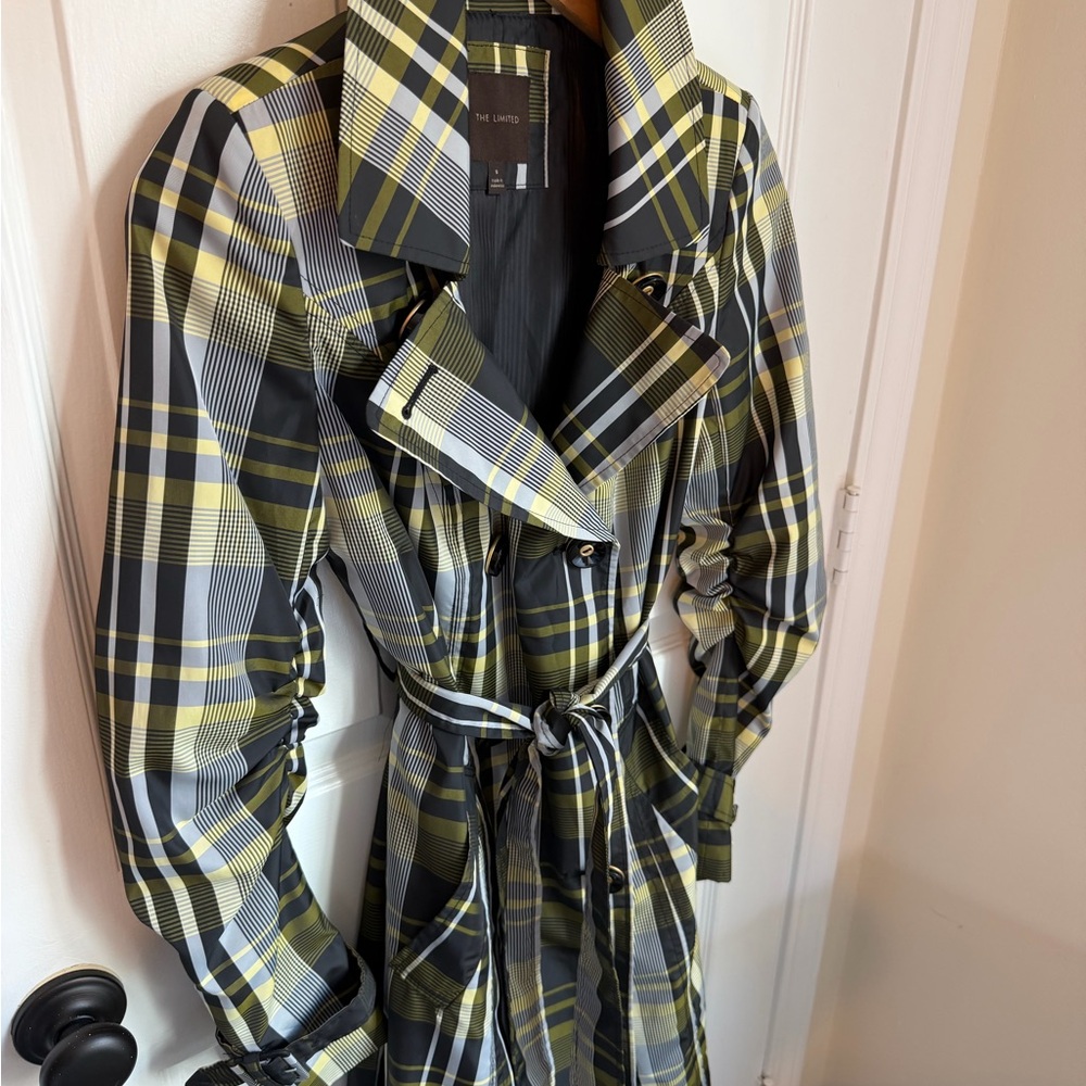 The Limited Spring Belted Plaid Trench Coat Buttons Mid-Thigh Length, Small - Picture 3 of 12